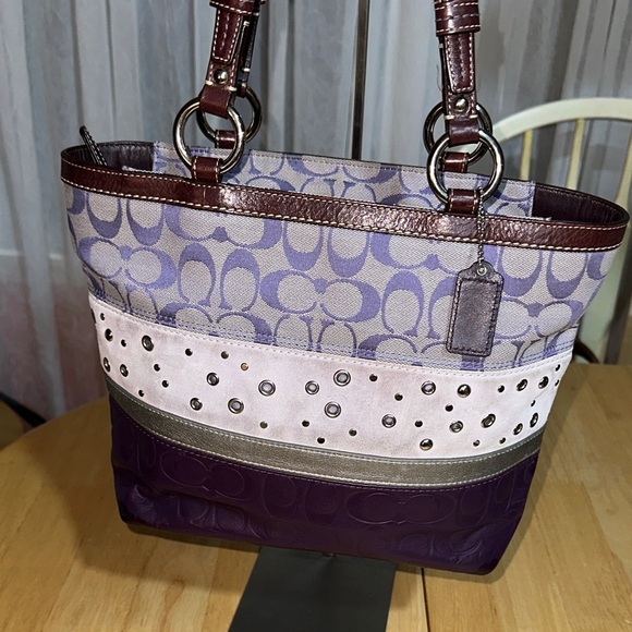 Coach Handbags - Coach 2008 Purple and Light Pink Studded Signature Needs Some Love